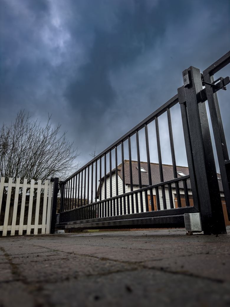 The steel cantilever gate, closed