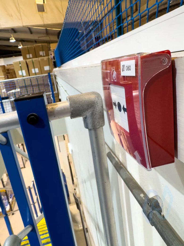 Ajax EN54 manual call point on the warehouse mezzanine