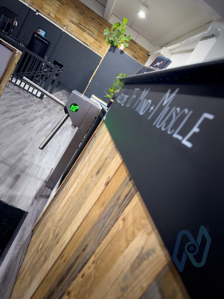 Turnstile beside the reception desk