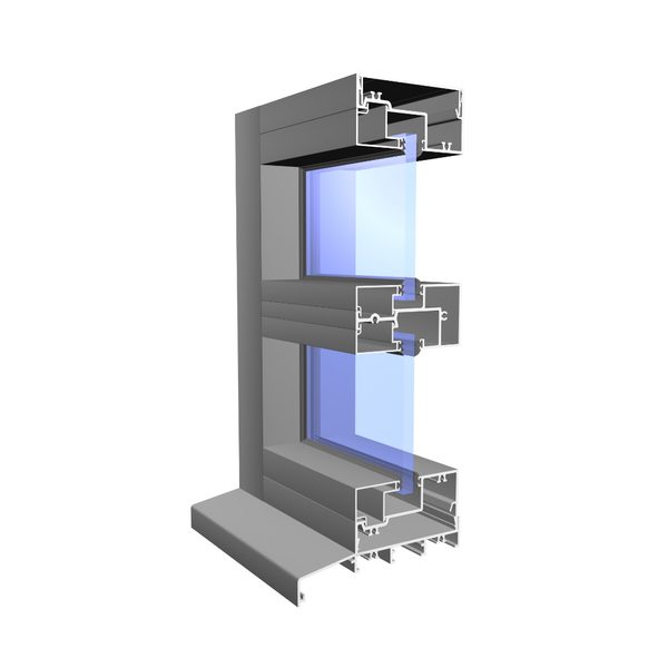 Cutaway section of the Shopline aluminium door and screen profiles