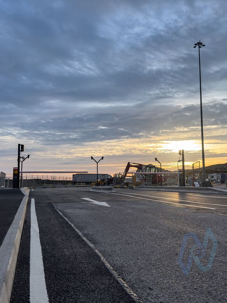 A barrier lane at Motis Dover at sunrise