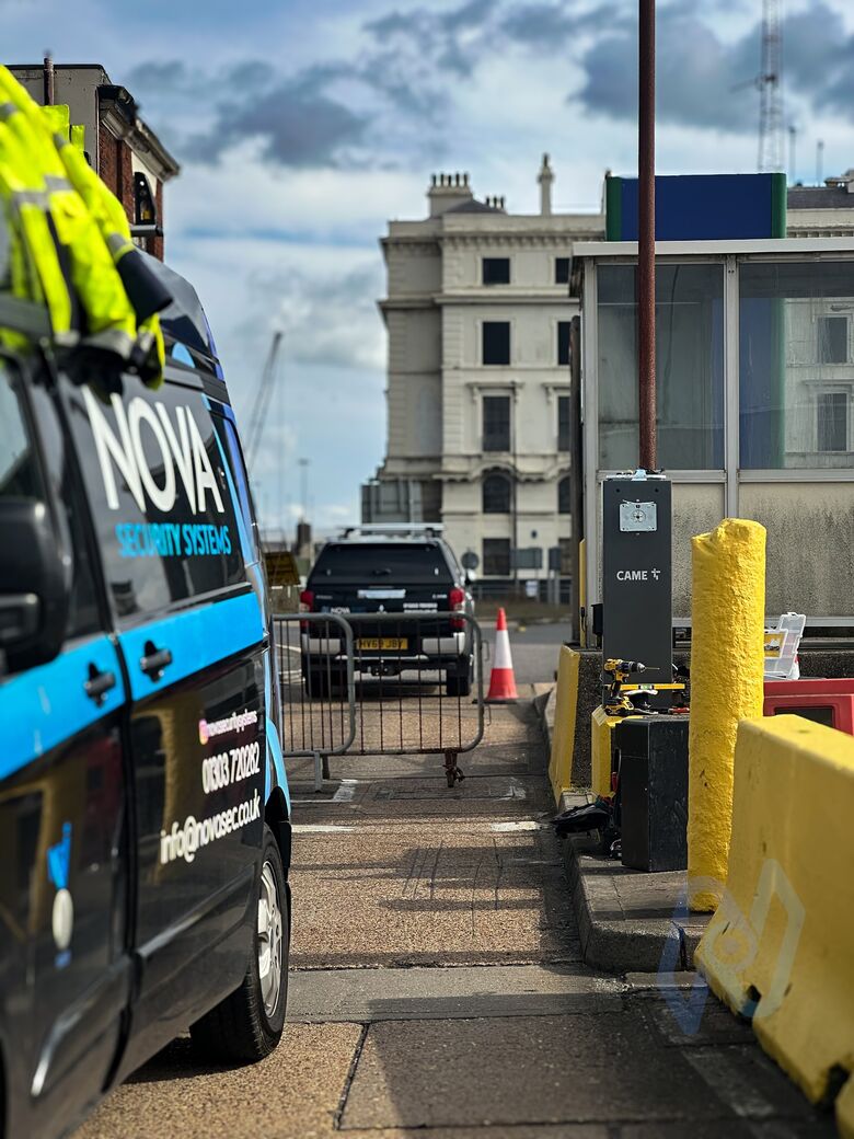 A Nova Security Systems van at the Motis Dover entrance
