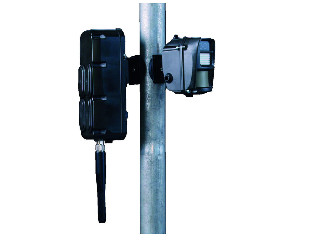 A Reconeyez Bridge and detector fixed to a pole